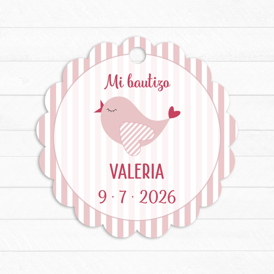 Etiqueta Bautizo Pajarito Rosa