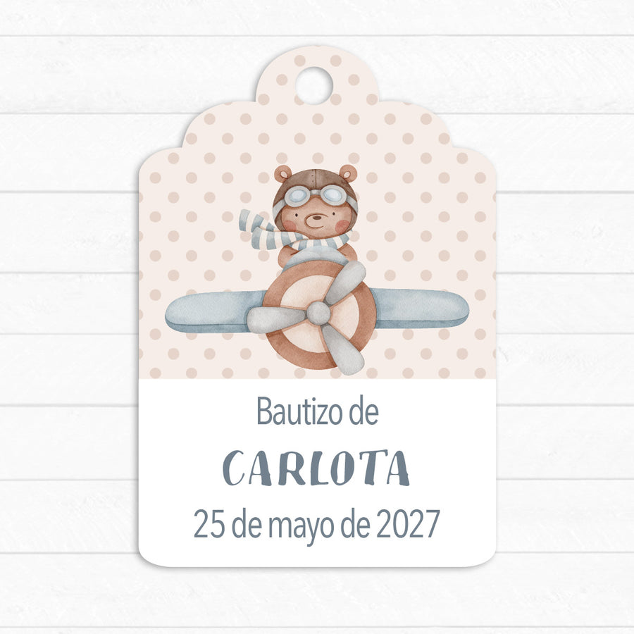 Etiqueta Bautizo Oso Avión