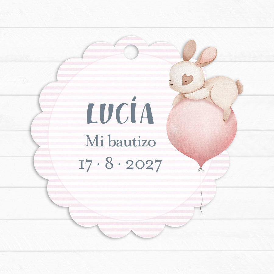 Etiqueta Bautizo Conejito Rosa