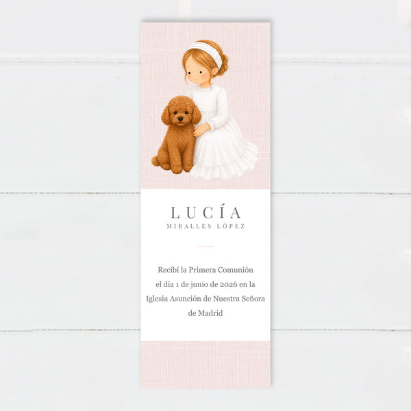 Marcapáginas Comunión Niña Perrito