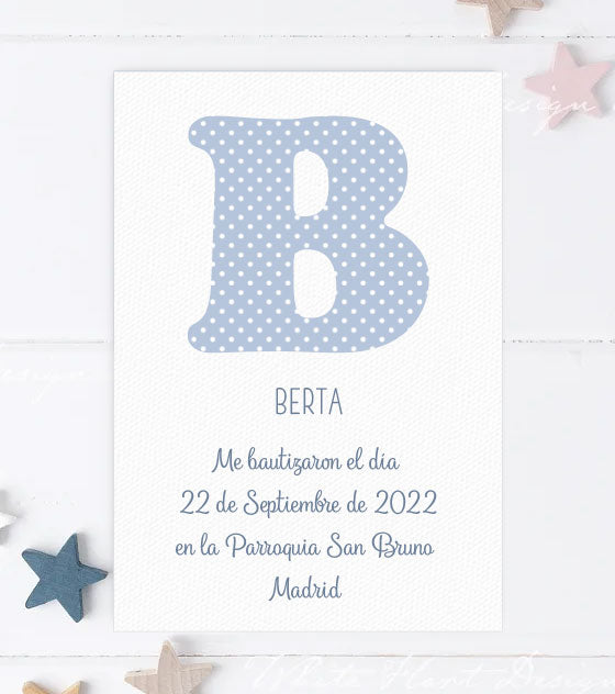 Recordatorios Bautizo Inicial Azul