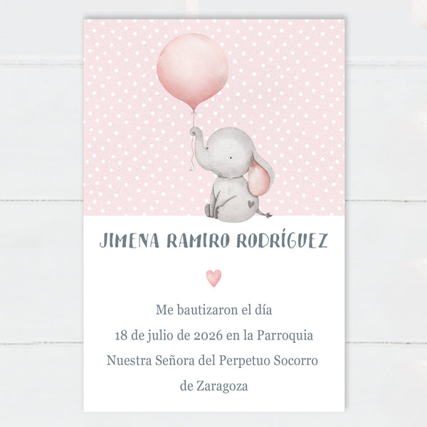 Recordatorios Bautizo Elefante Rosa