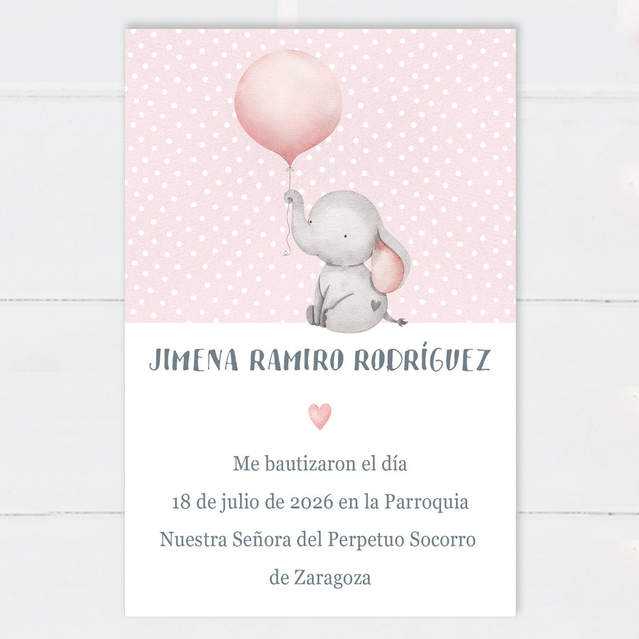 Recordatorios Bautizo Elefante Rosa