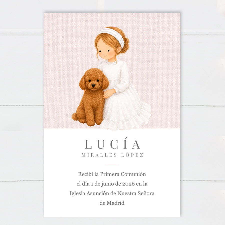 Recordatorio Comunión Niña Caniche
