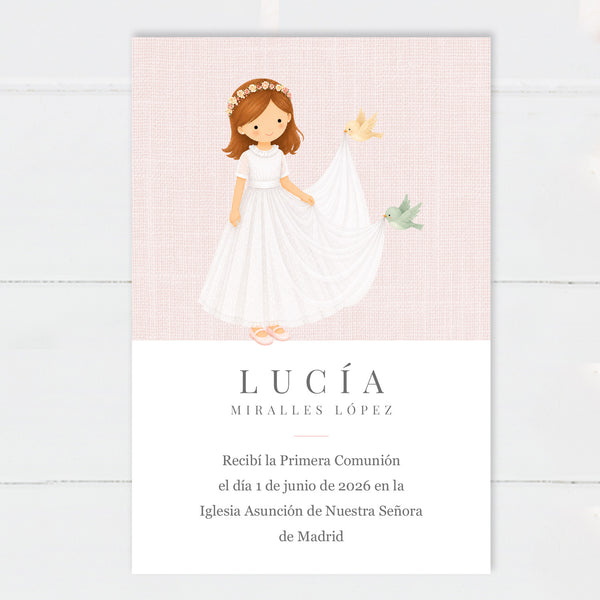 Recordatorio Comunión Niña Pajaritos