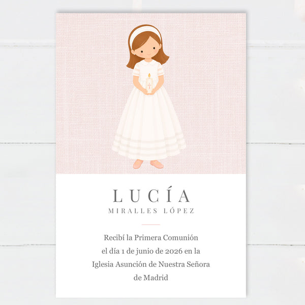 Recordatorio Comunión Niña Vela