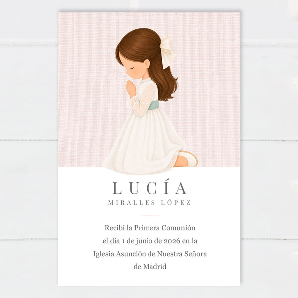 Recordatorio Comunión Niña Rezando