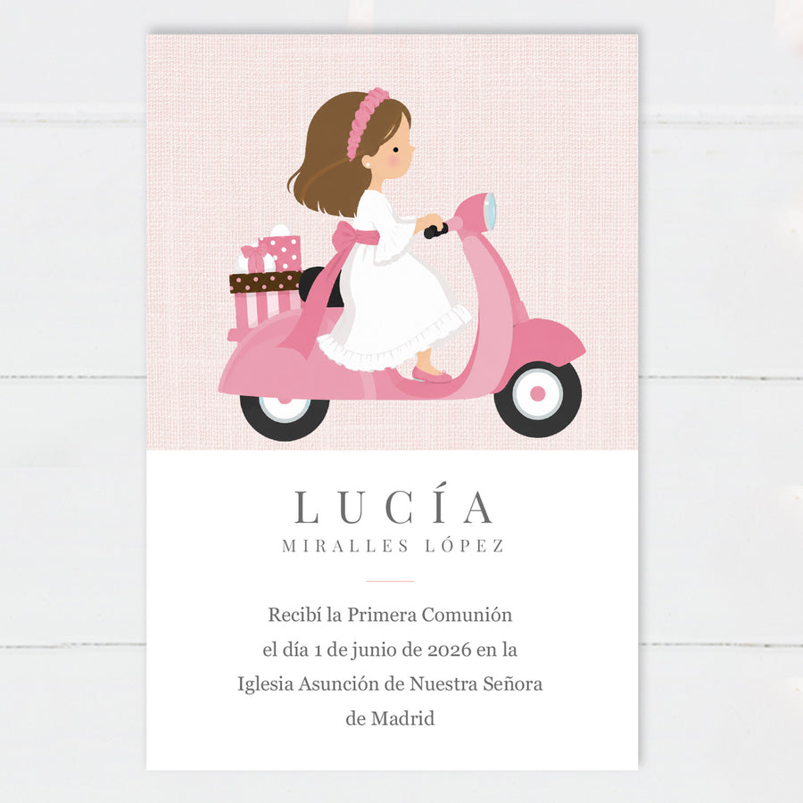 Recordatorio Comunión Niña Moto
