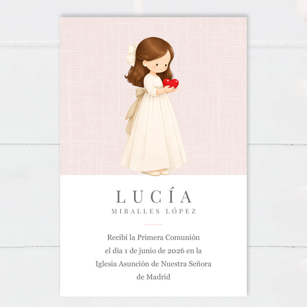 Recordatorio Comunión Niña Corazón