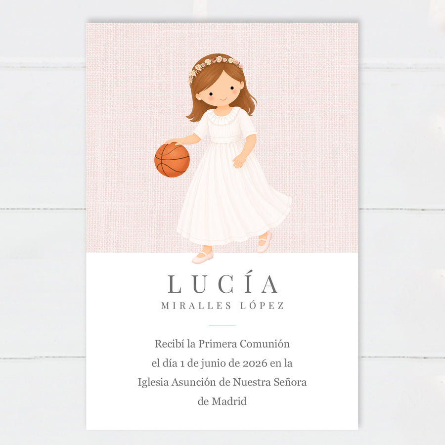 Recordatorio Comunión Niña Baloncesto