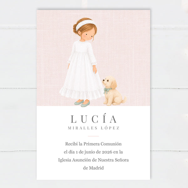 Recordatorio Comunión Niña con Perro