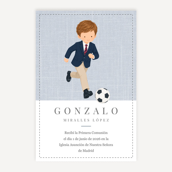 Recordatorio Comunión Niño Fútbol