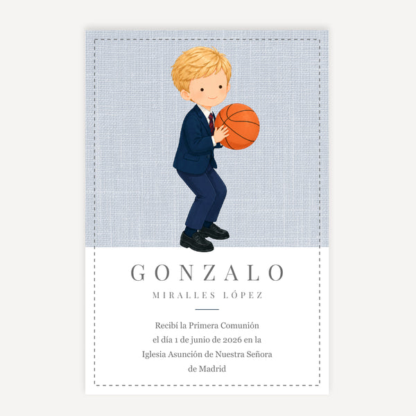 Recordatorio Comunión Niño Baloncesto