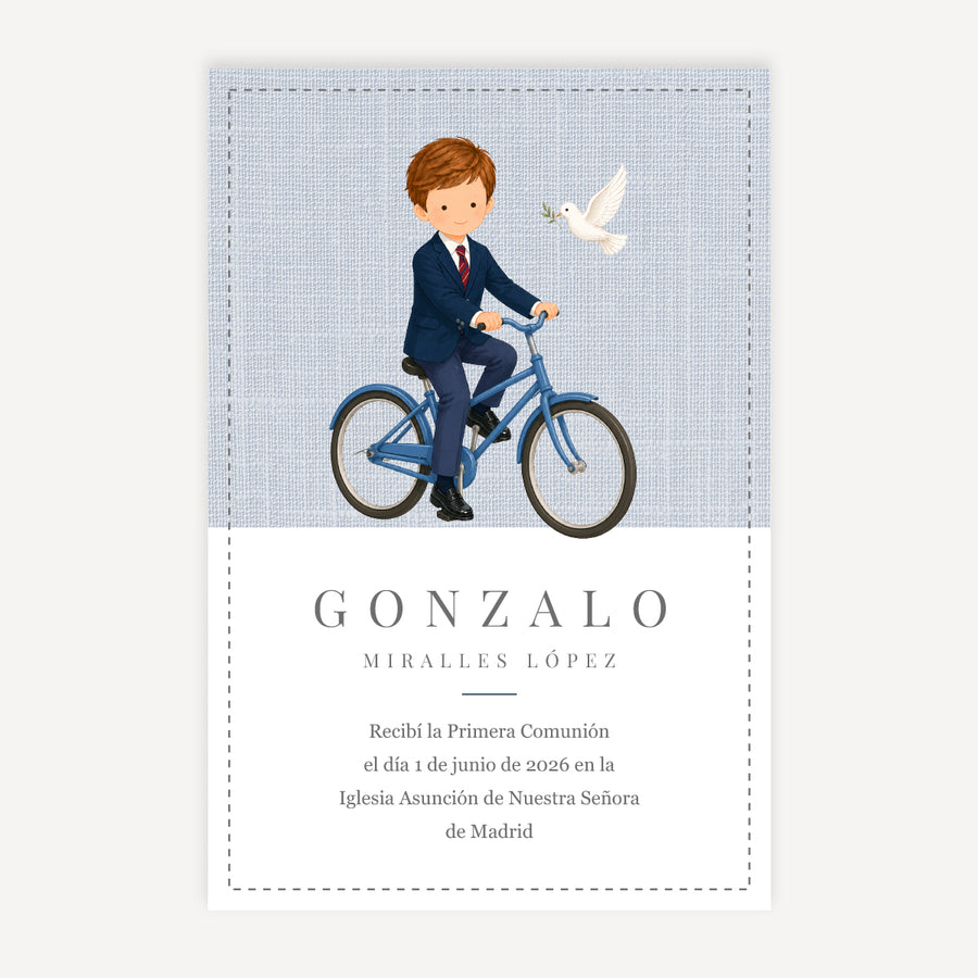 Recordatorio Comunión Niño Bici