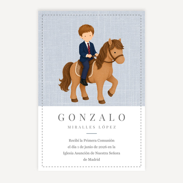 Recordatorio Comunión Niño caballo