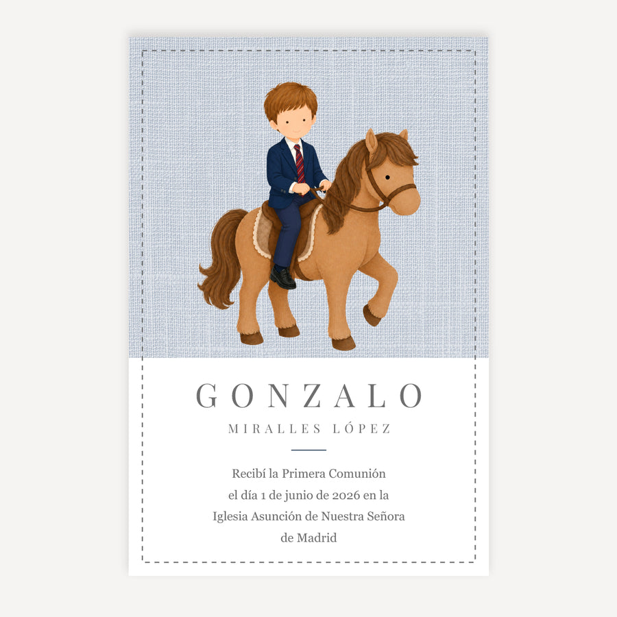 Recordatorio Comunión Niño caballo