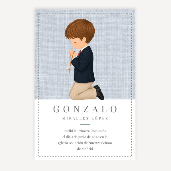 Recordatorio Comunión Niño Rezando