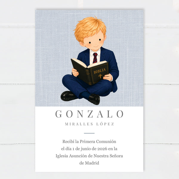 Recordatorio Comunión Niño Biblia