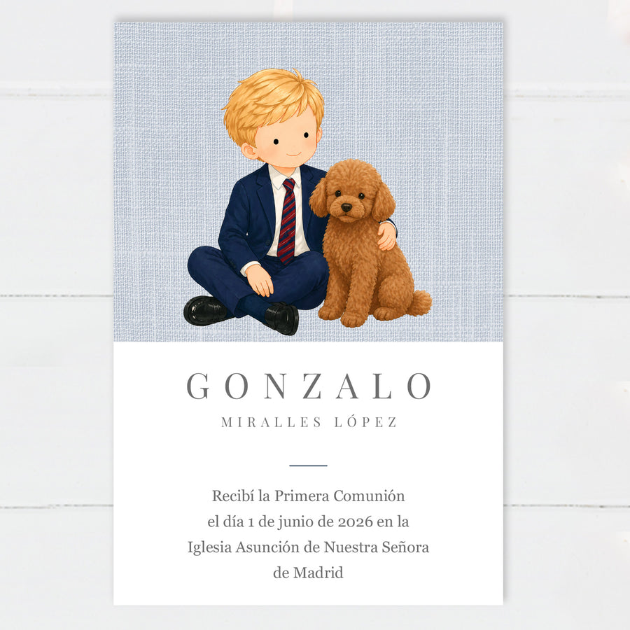 Recordatorio Comunión Niño Caniche