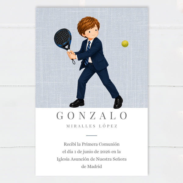 Recordatorio Comunión Niño Pádel